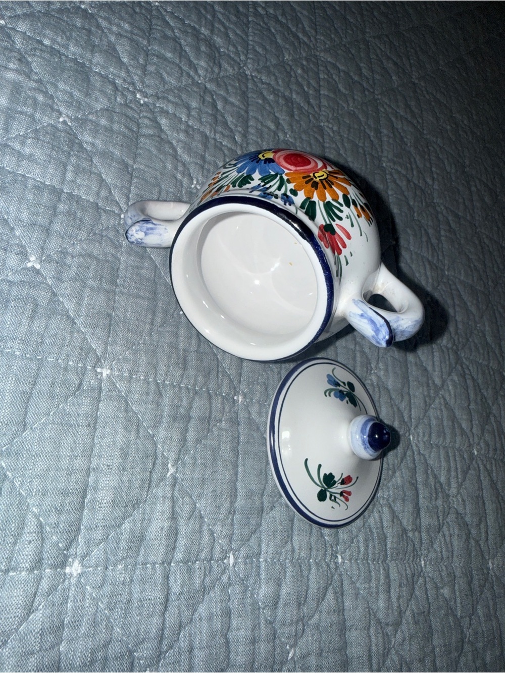 Hand-Painted Floral Small B Melchiorre Ceramic Sugar Bowl - Picture 4 of 5